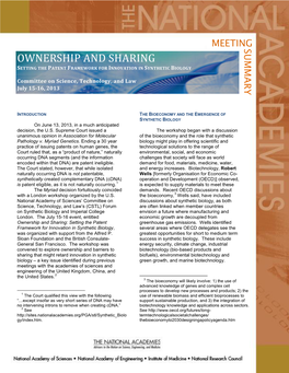 Ownership and Sharing Setting the Patent Framework for Innovation in Synthetic Biology