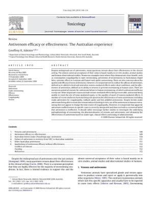 Toxicology Antivenom Efficacy Or Effectiveness: the Australian
