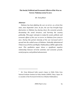 The Social, Political and Economic Effects of the War on Terror: Pakistan 2009 to 2011