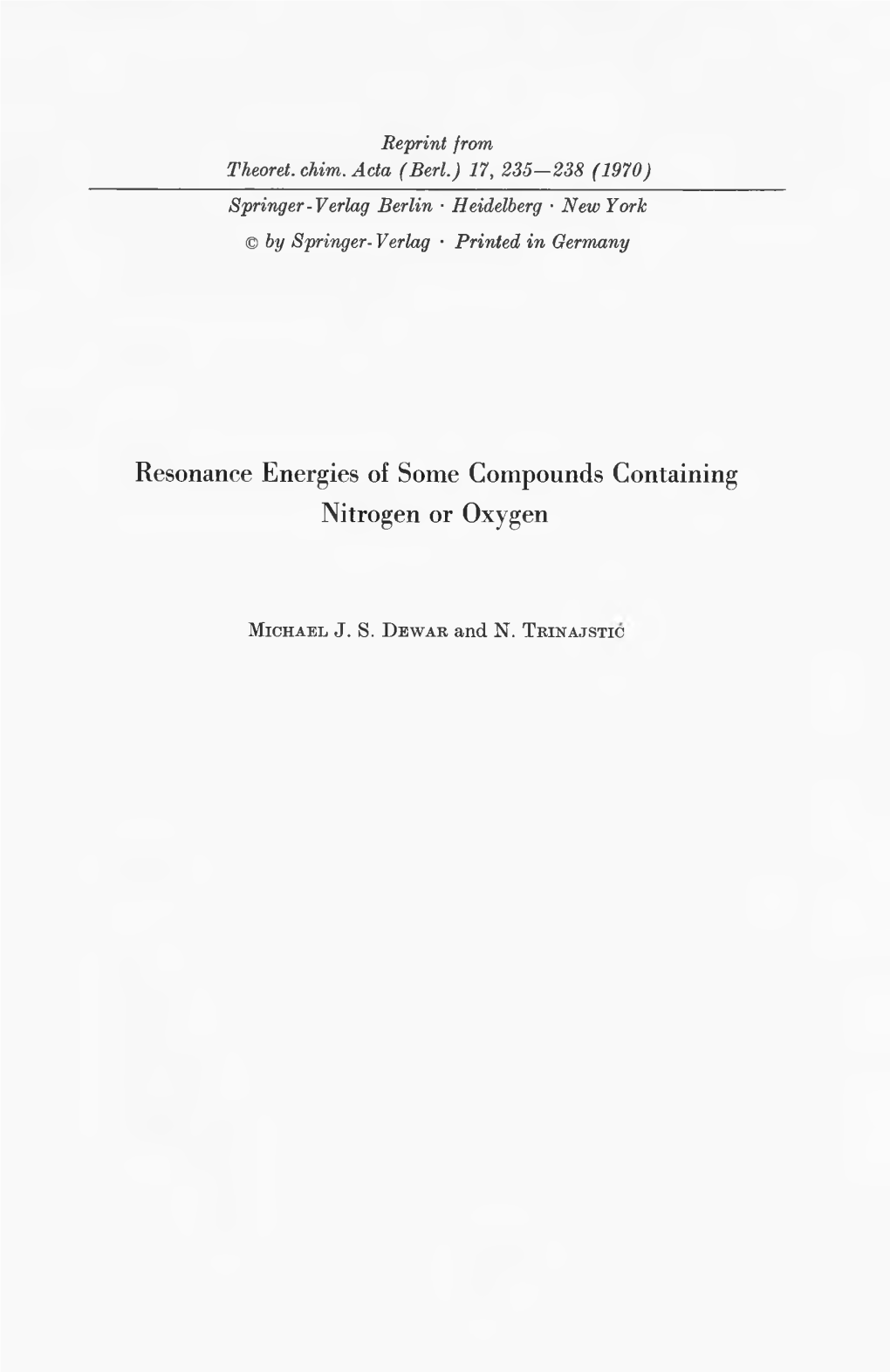 Resonance Energies of Some Compounds Containing Nitrogen Or Oxygen