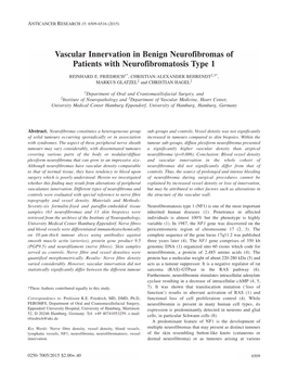Vascular Innervation in Benign Neurofibromas of Patients with Neurofibromatosis Type 1