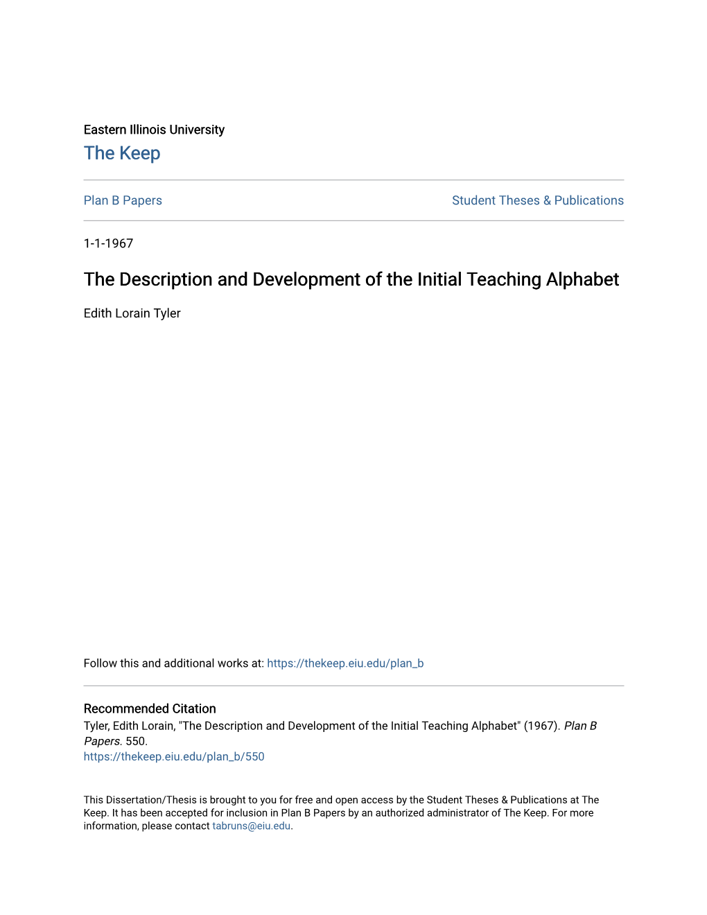 The Description and Development of the Initial Teaching Alphabet