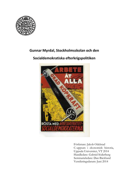 Gunnar Myrdal, Stockholmsskolan Och Den Socialdemokratiska