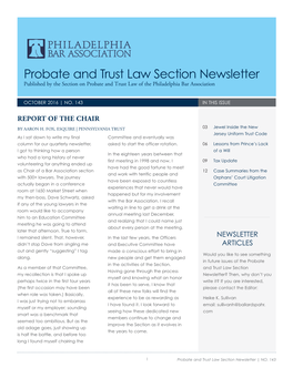 Probate and Trust Law Section Newsletter Published by the Section on Probate and Trust Law of the Philadelphia Bar Association
