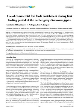 Use of Commercial Live Feeds Enrichment During First Feeding Period of the Barber Goby Elacatinus Figaro