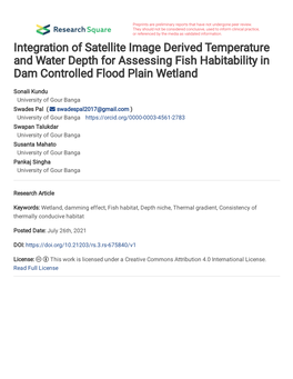 Integration of Satellite Image Derived Temperature and Water Depth for Assessing Fish Habitability in Dam Controlled Flood Plain Wetland