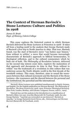 The Context of Herman Bavinck's Stone Lectures