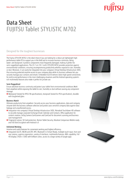 Data Sheet FUJITSU Tablet STYLISTIC M702