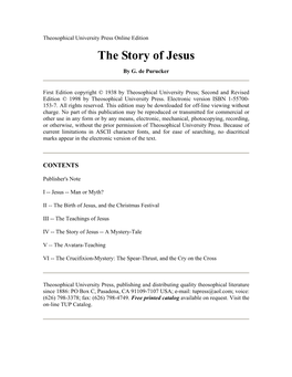 Theosophical University Press Online Edition the Story of Jesus