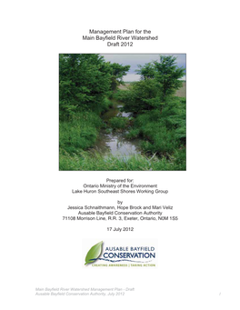 Management Plan for the Main Bayfield River Watershed Draft 2012