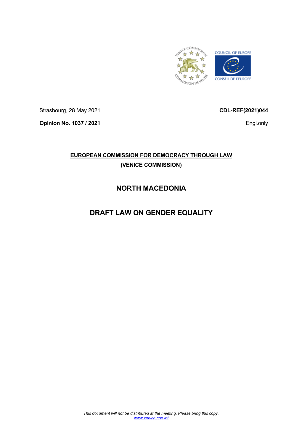 North Macedonia Draft Law on Gender Equality