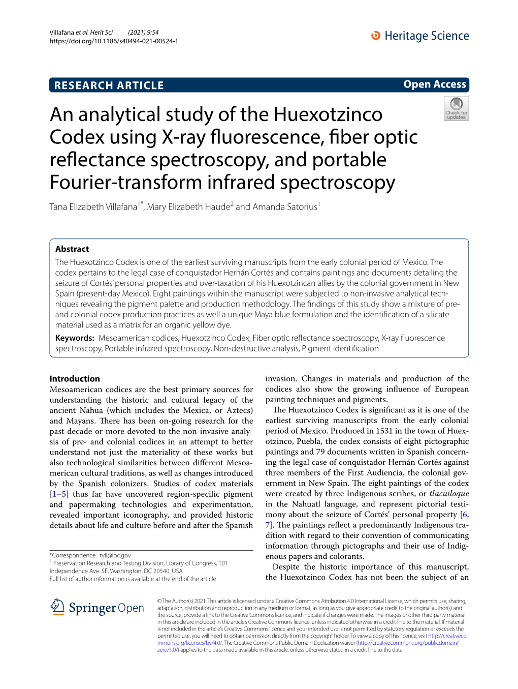 An Analytical Study of the Huexotzinco Codex Using X-Ray Fluorescence