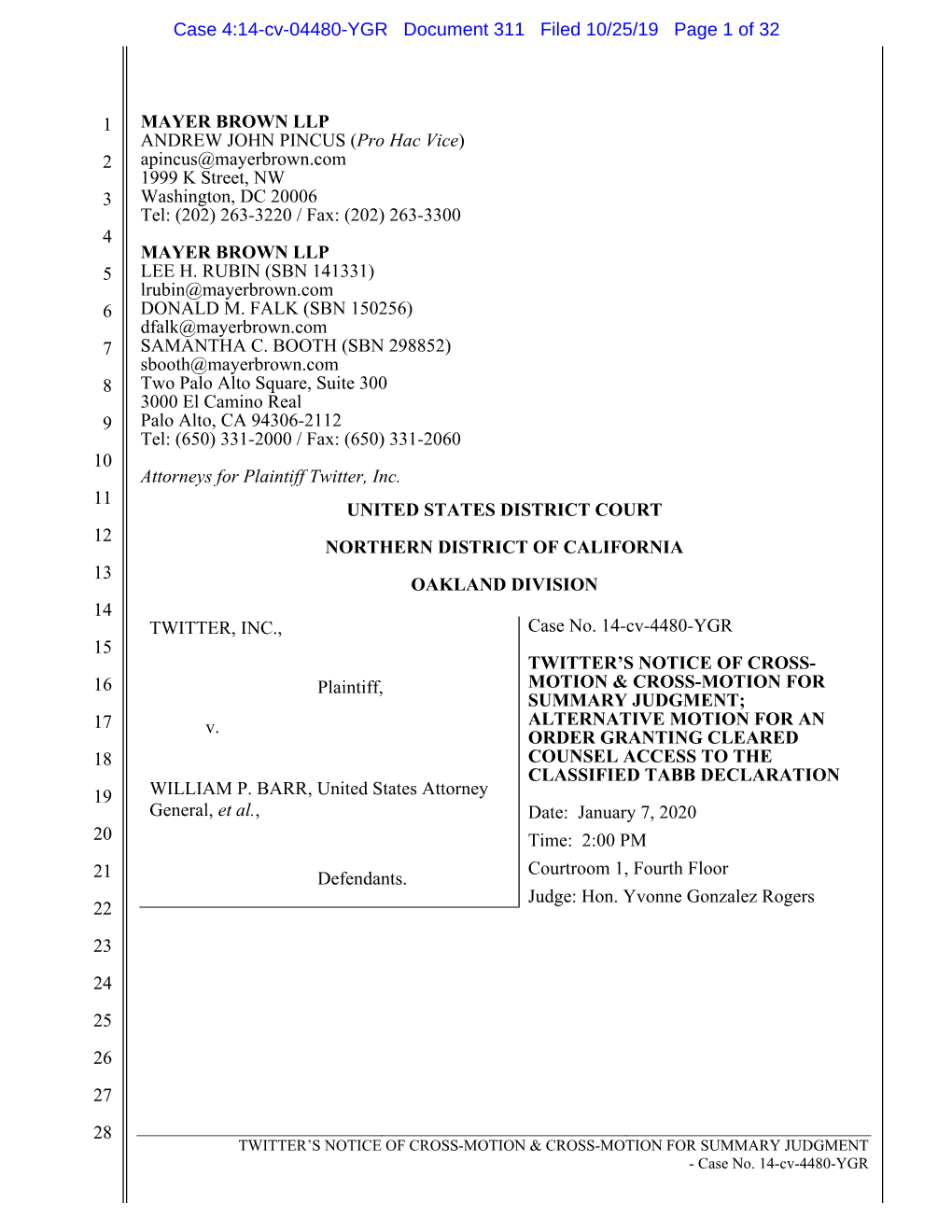 Case 4:14-Cv-04480-YGR Document 311 Filed 10/25/19 Page 1 of 32