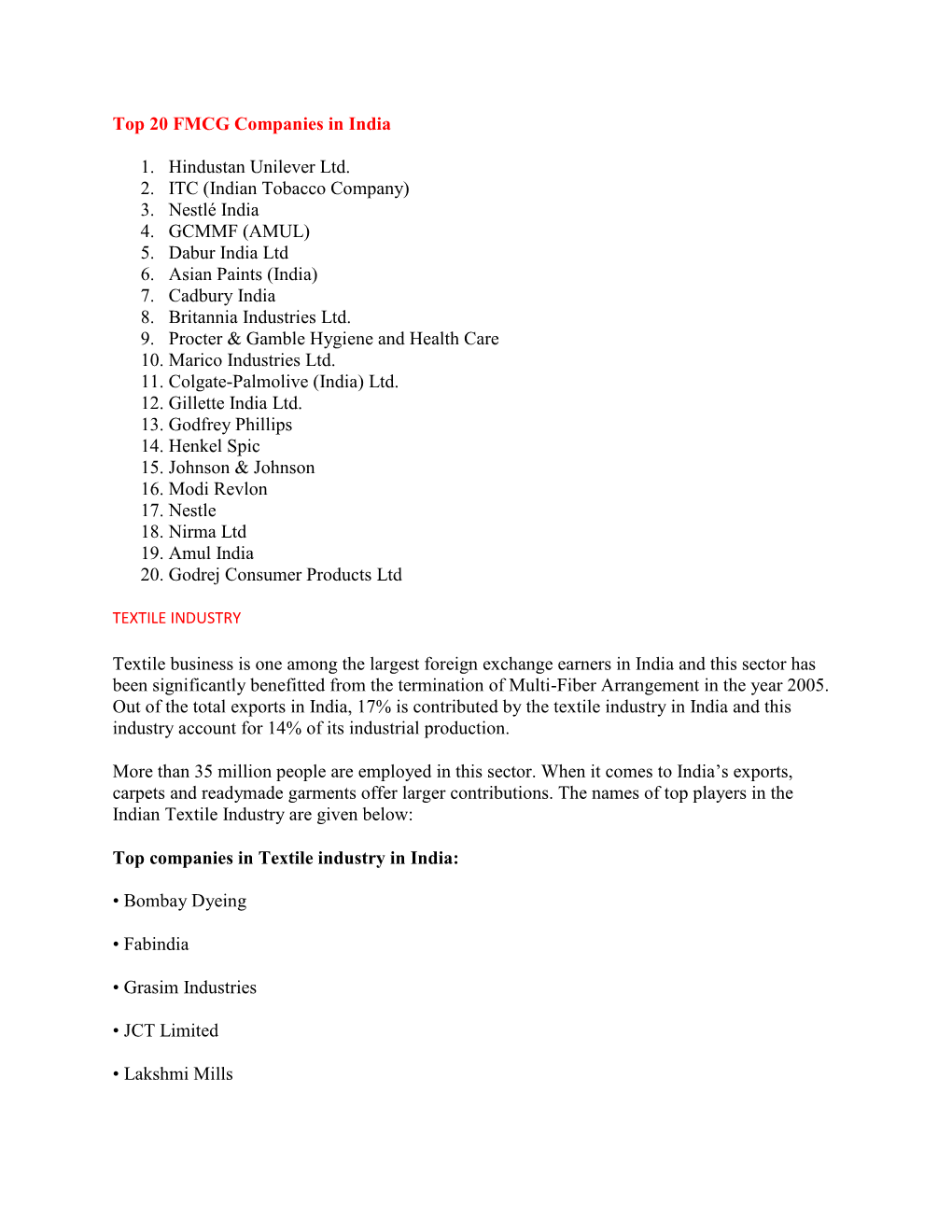 Top 20 FMCG Companies in India 1. Hindustan Unilever Ltd. 2