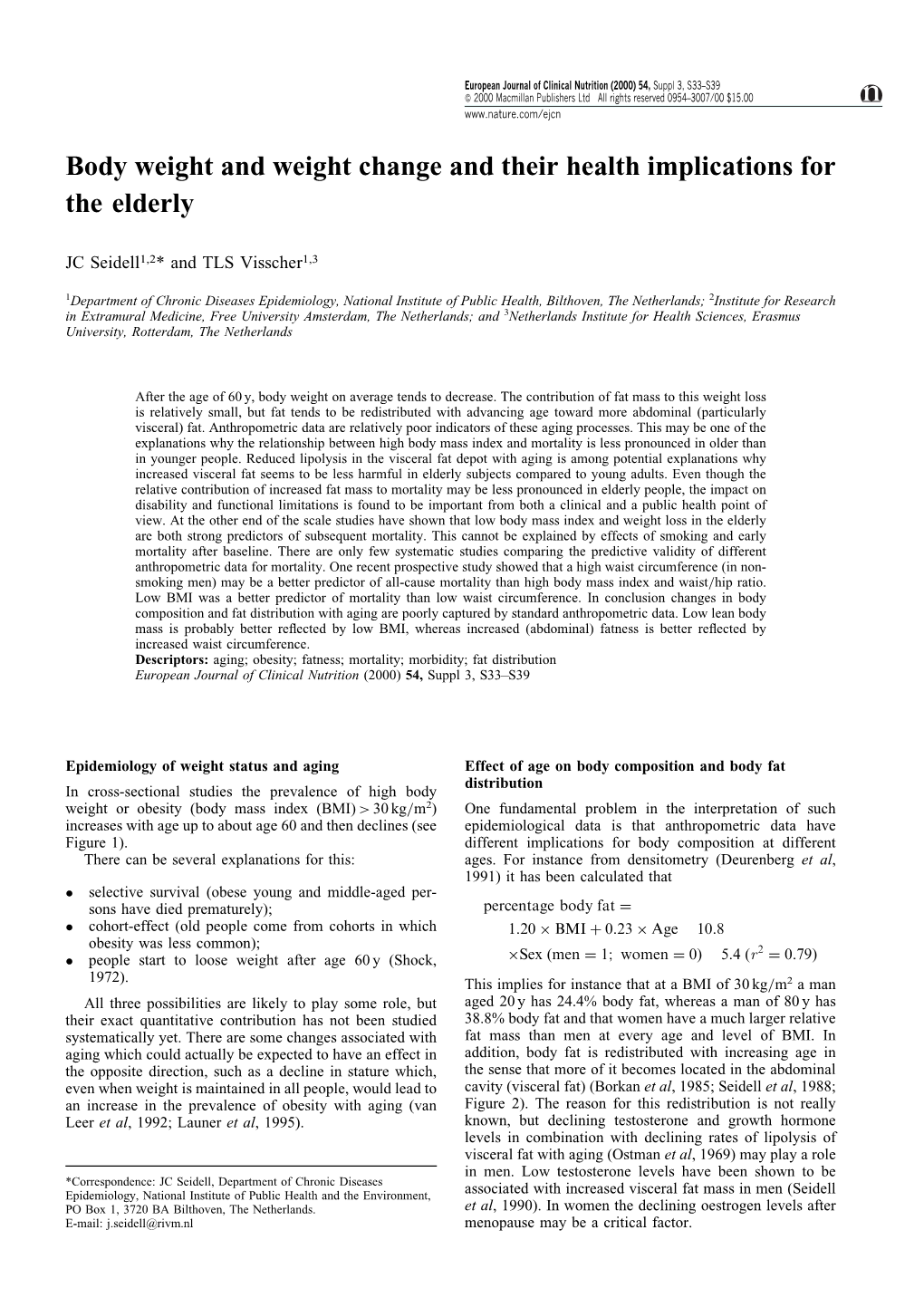 Body Weight and Weight Change and Their Health Implications for the Elderly