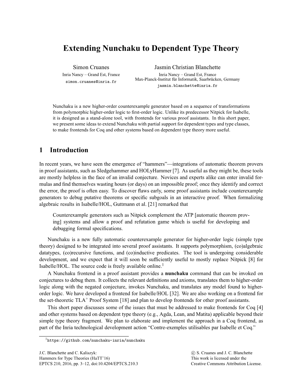 Extending Nunchaku to Dependent Type Theory