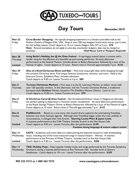 Day Tours November 2019