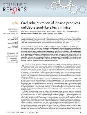 Oral Administration of Inosine Produces Antidepressant-Like Effects in Mice
