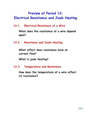 Preview of Period 13: Electrical Resistance and Joule Heating