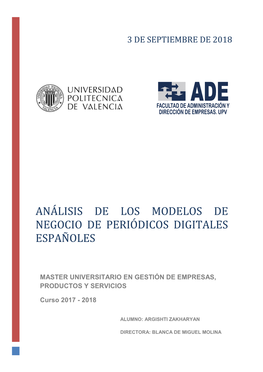 Análisis De Los Modelos De Negocio De Periódicos Digitales Españoles