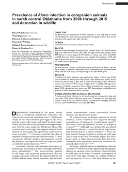 Alaria Infection in Companion Animals in North Central Oklahoma from 2006 Through 2015 and Detection in Wildlife