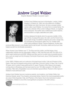 Andrew Lloyd Webber English Musical Theater Composer (1948-)