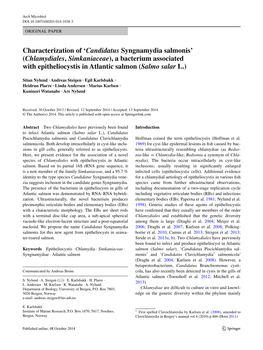 Characterization of 'Candidatus Syngnamydia Salmonis