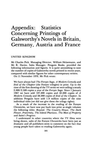 Statistics Concerning Printings of Galsworthy's Novels in Britain, Germany, Austria and France