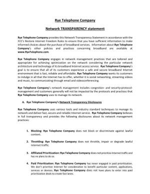 Rye Telephone Company Network TRANSPARENCY Statement