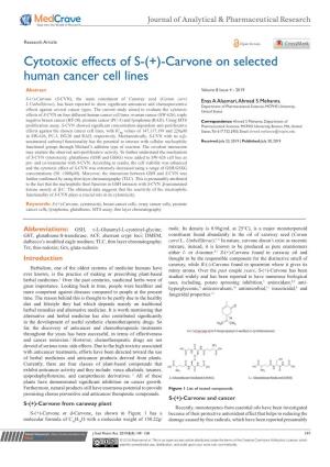 Cytotoxic Effects of S-(+)-Carvone on Selected Human Cancer Cell Lines