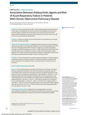 Association Between Antipsychotic Agents and Risk of Acute Respiratory Failure in Patients with Chronic Obstructive Pulmonary Disease