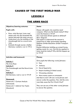 Causes of the First World War Lesson 4 the Arms Race