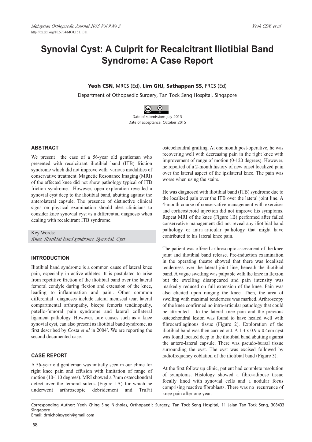 Synovial Cyst: a Culprit for Recalcitrant Iliotibial Band Syndrome: a Case Report