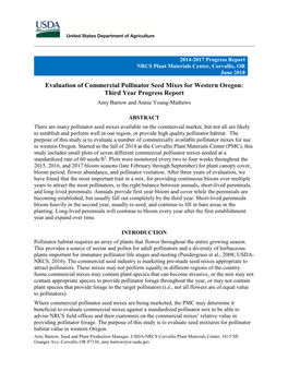 Evaluation of Commercial Pollinator Seed Mixes for Western Oregon: Third Year Progress Report Amy Bartow and Annie Young-Mathews