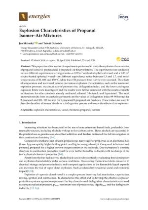 Explosion Characteristics of Propanol Isomer–Air Mixtures