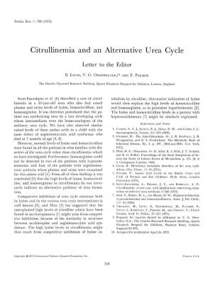 Citrullinemia and an Alternative Urea Cycle
