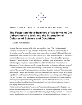 The Forgotten Meta-Realities of Modernism: Die Uebersinnliche Welt and the International Cultures of Science and Occultism Linda Henderson
