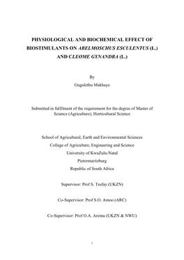 Physiological and Biochemical Effect of Biostimulants on Abelmoschus Esculentus (L.) and Cleome Gynandra (L.)