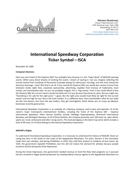International Speedway Corporation Ticker Symbol – ISCA