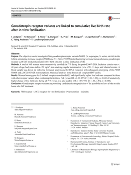 Gonadotropin Receptor Variants Are Linked to Cumulative Live Birth Rate After in Vitro Fertilization