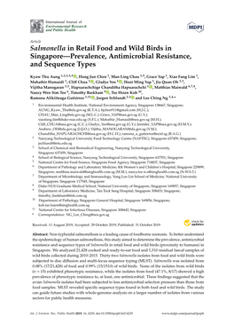 Salmonella in Retail Food and Wild Birds in Singapore—Prevalence, Antimicrobial Resistance, and Sequence Types