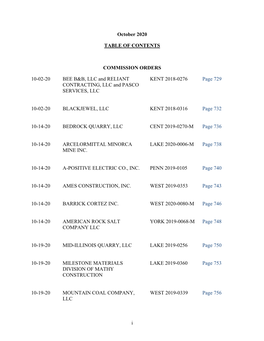 I October 2020 TABLE of CONTENTS COMMISSION ORDERS 10-02-20