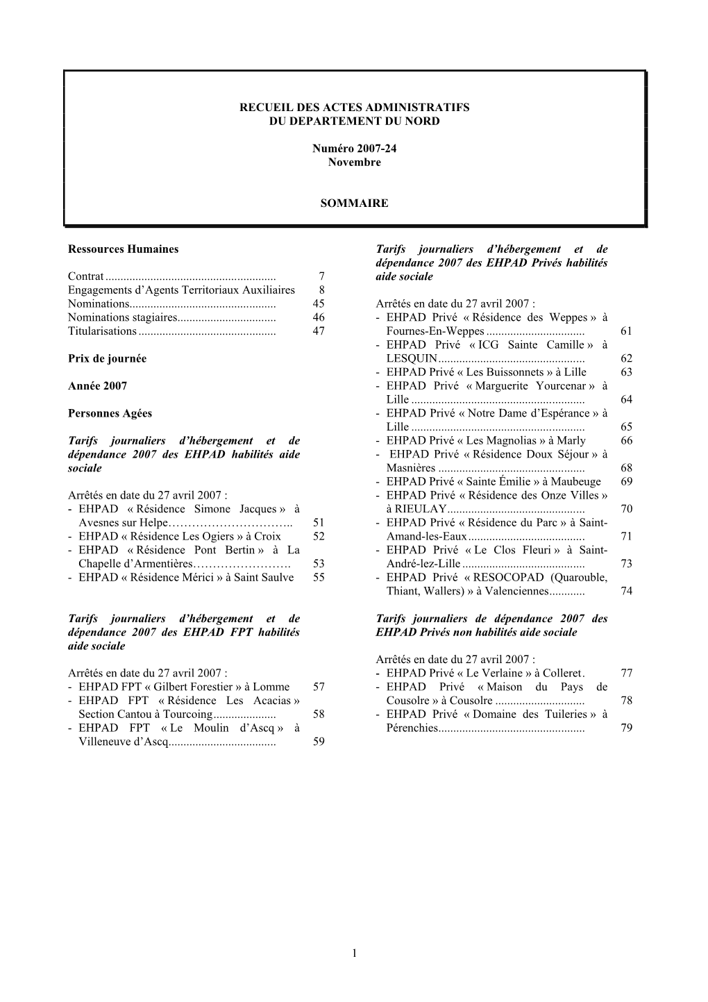 Recueil Des Actes Administratifs Du Departement Du Nord