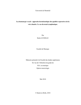 Approche Herméneutique Des Qualités Expressives De La Voix Chantée. Le Cas Du Metal Symphonique