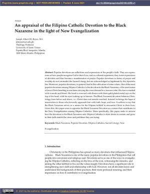 An Appraisal of the Filipino Catholic Devotion to the Black Nazarene in the Light of New Evangelization