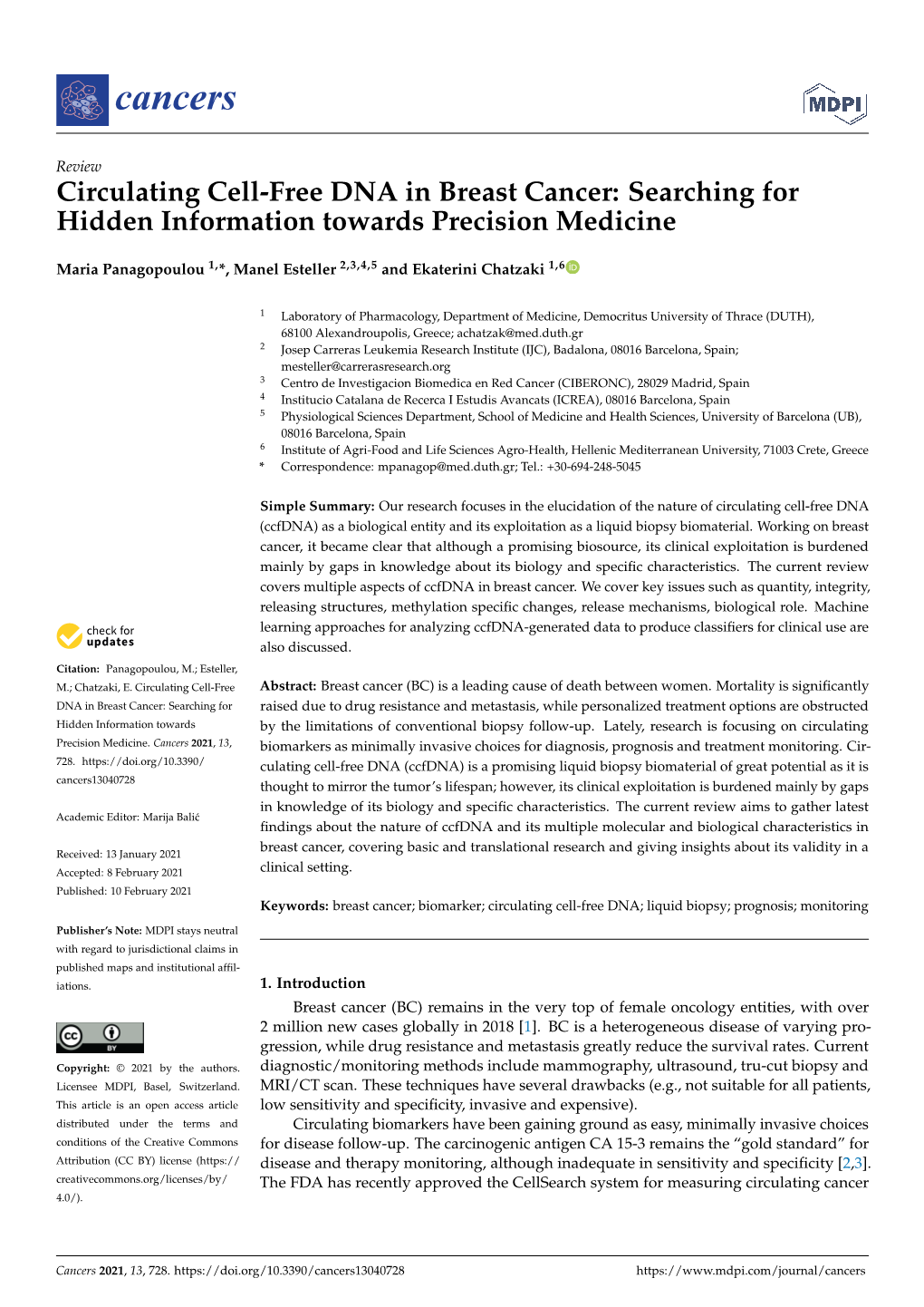 Circulating Cell-Free DNA in Breast Cancer: Searching for Hidden Information Towards Precision Medicine