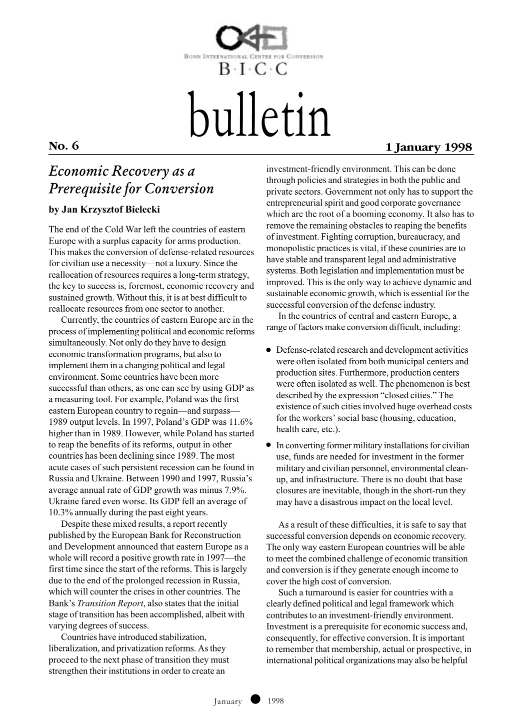 BICC Bulletin, No. 6, January 1998