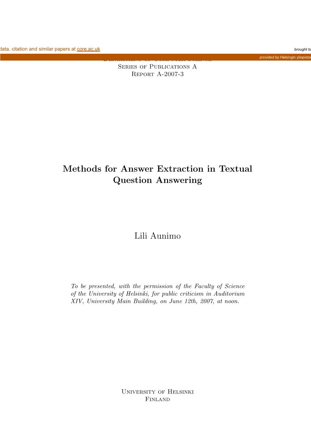 Methods for Answer Extraction in Textual Question Answering