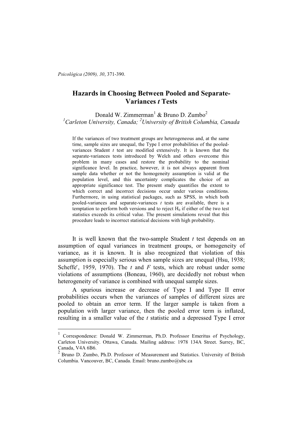 Hazards in Choosing Between Pooled and Separate- Variances T Tests