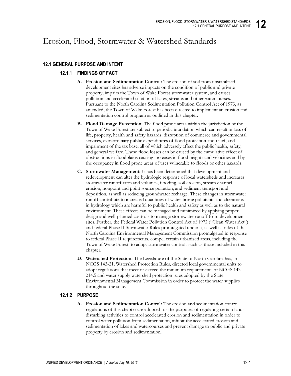 Erosion, Flood, Stormwater & Watershed Standards